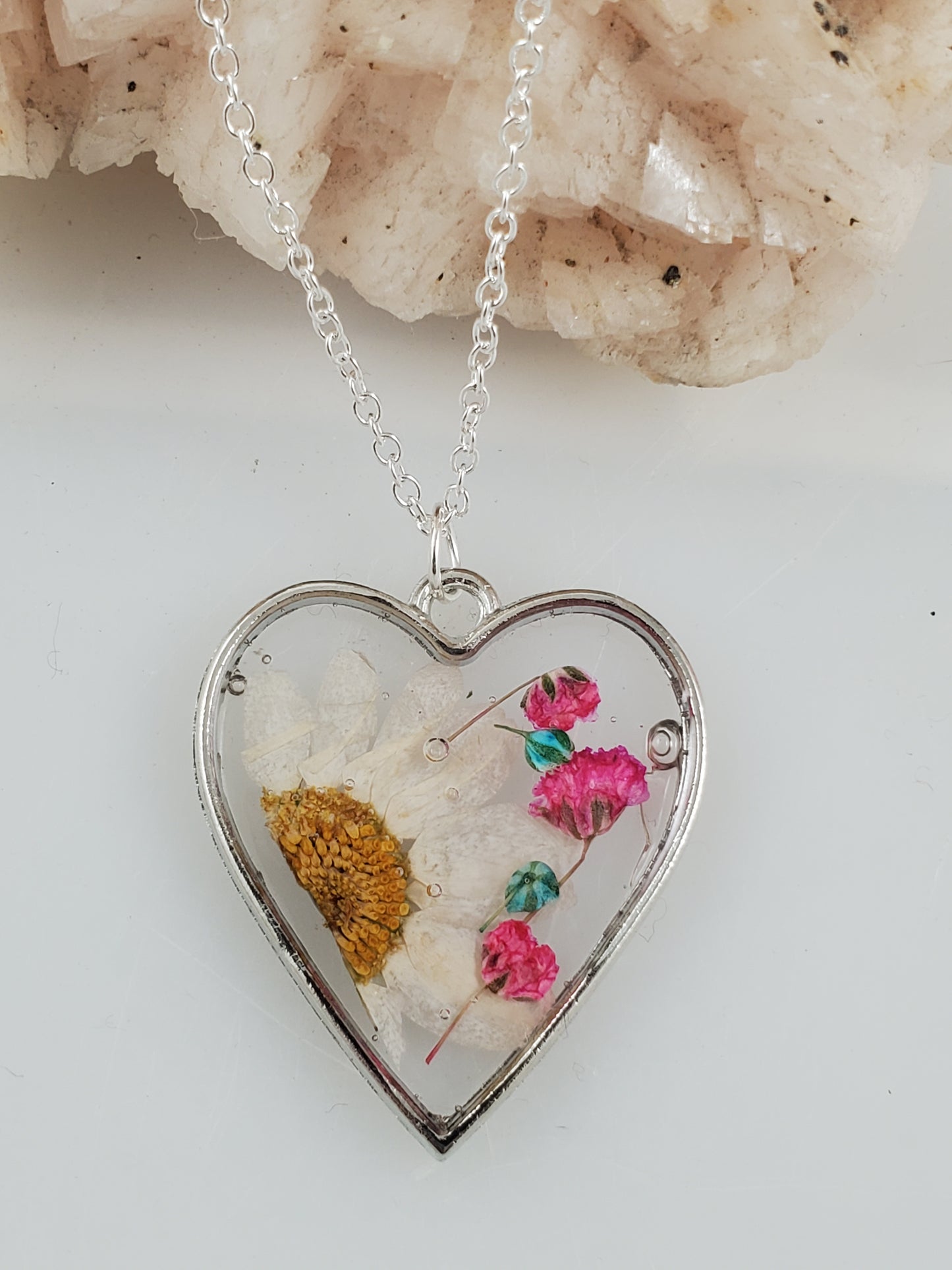 Heart Shaped Botanical Resin Pendant