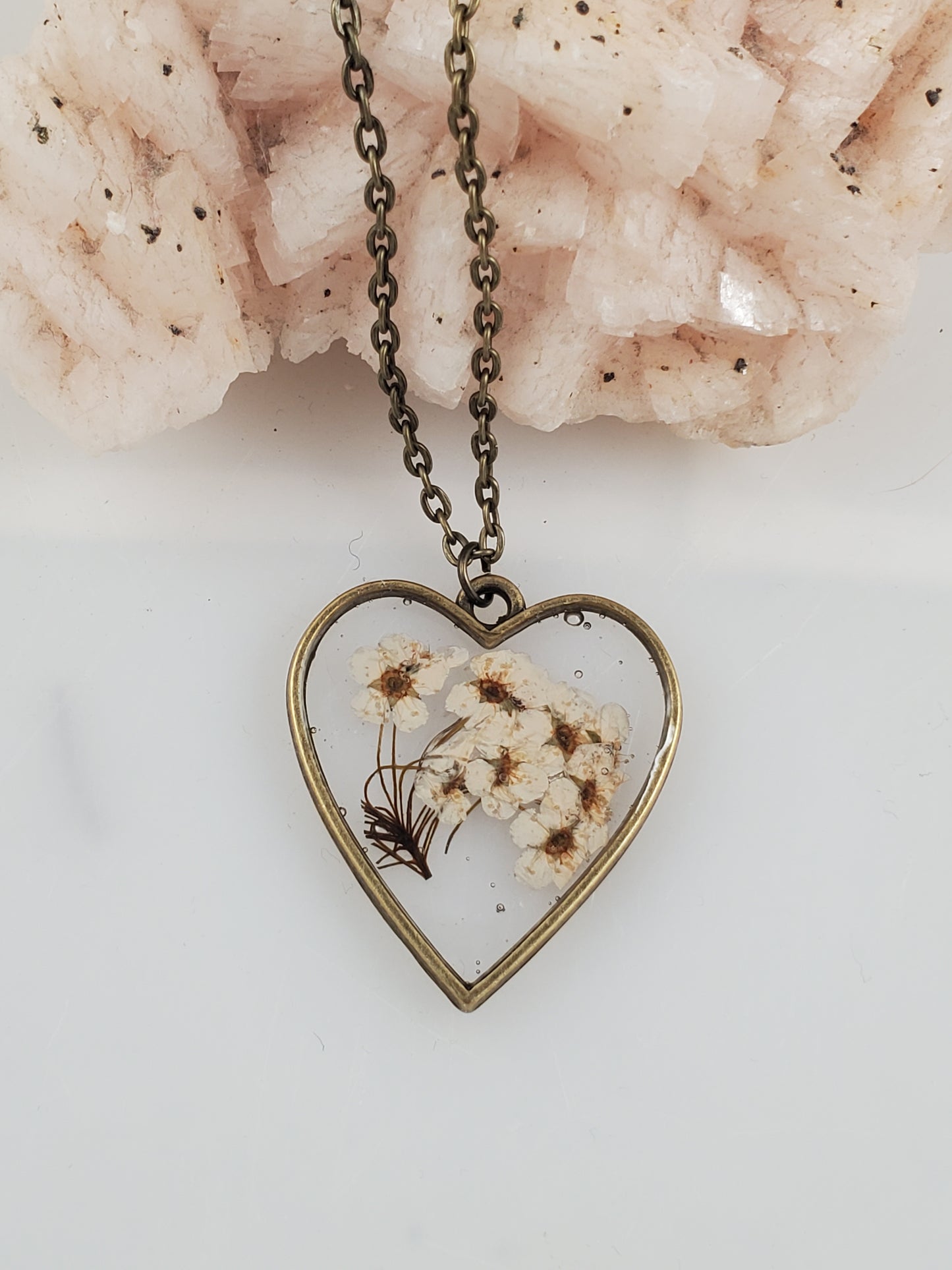 Antique Gold Resin and Dried Flower Pendant