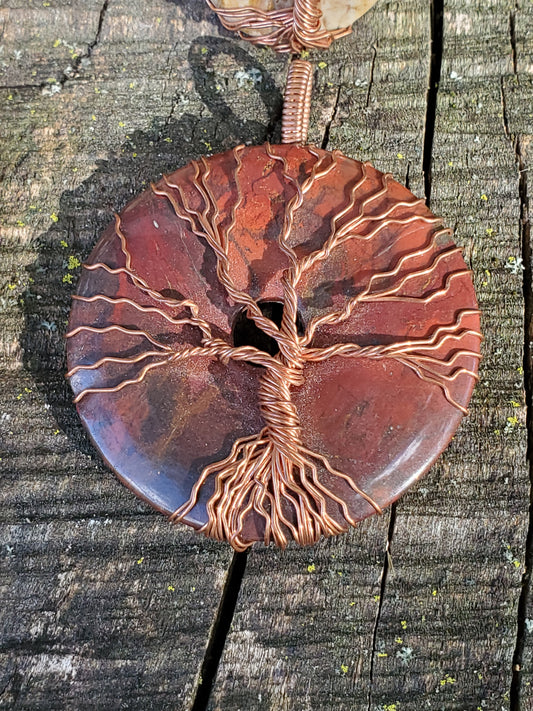 Brecciated Red Jasper Copper Tree Of Life Pendant