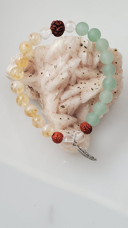 Citrine and Green Aventurine Gemstone Mala Bracelet