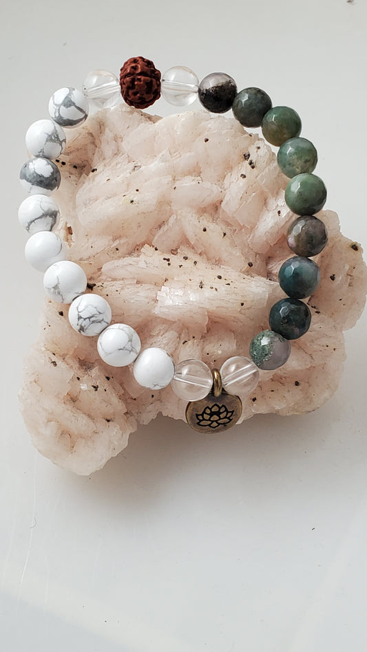 Fancy Jaspet and White Howlite Gemstone Mala Bracelet