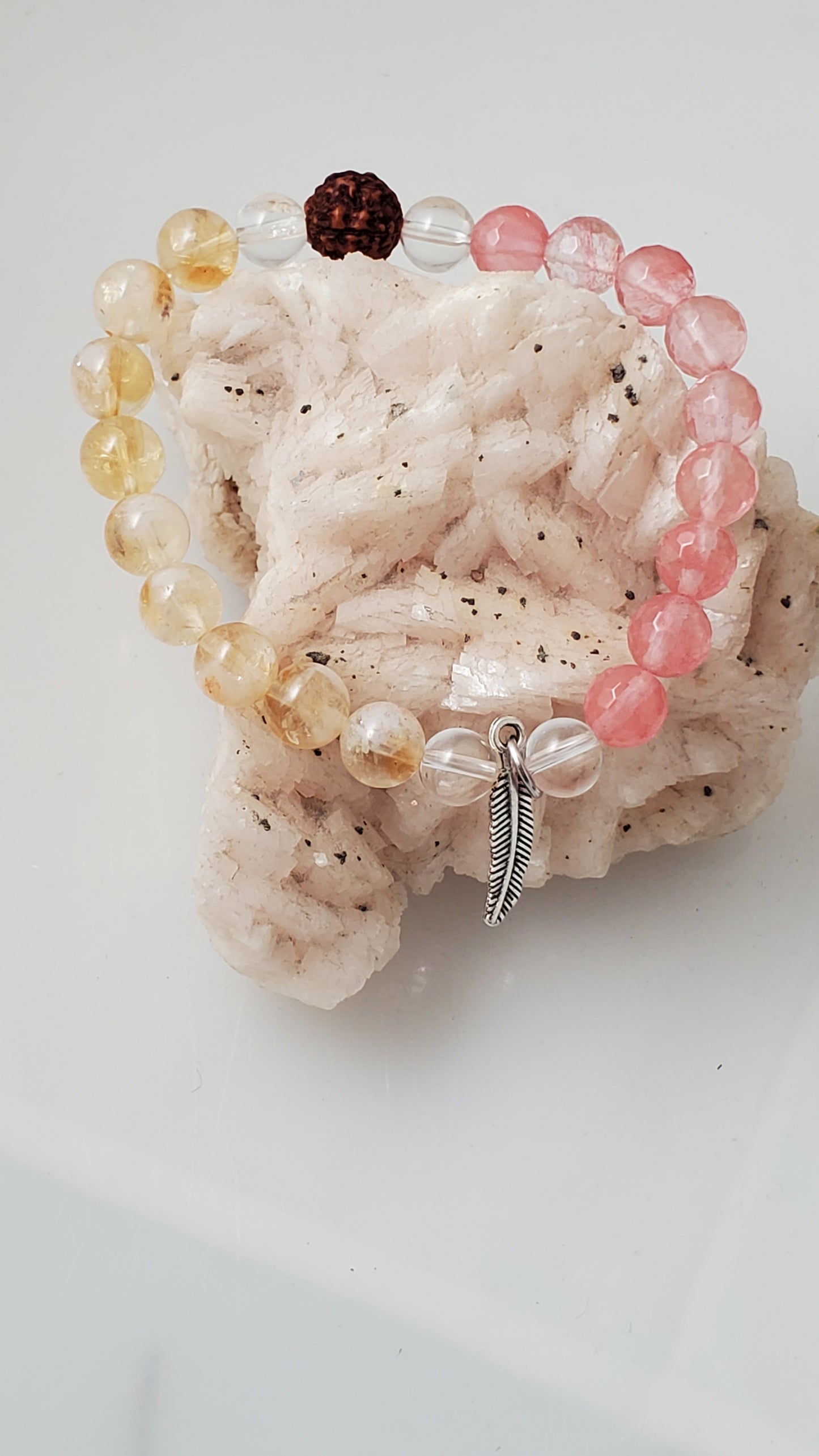 Citrine and Strawberry Quartz Gemstone Mala Bracelet