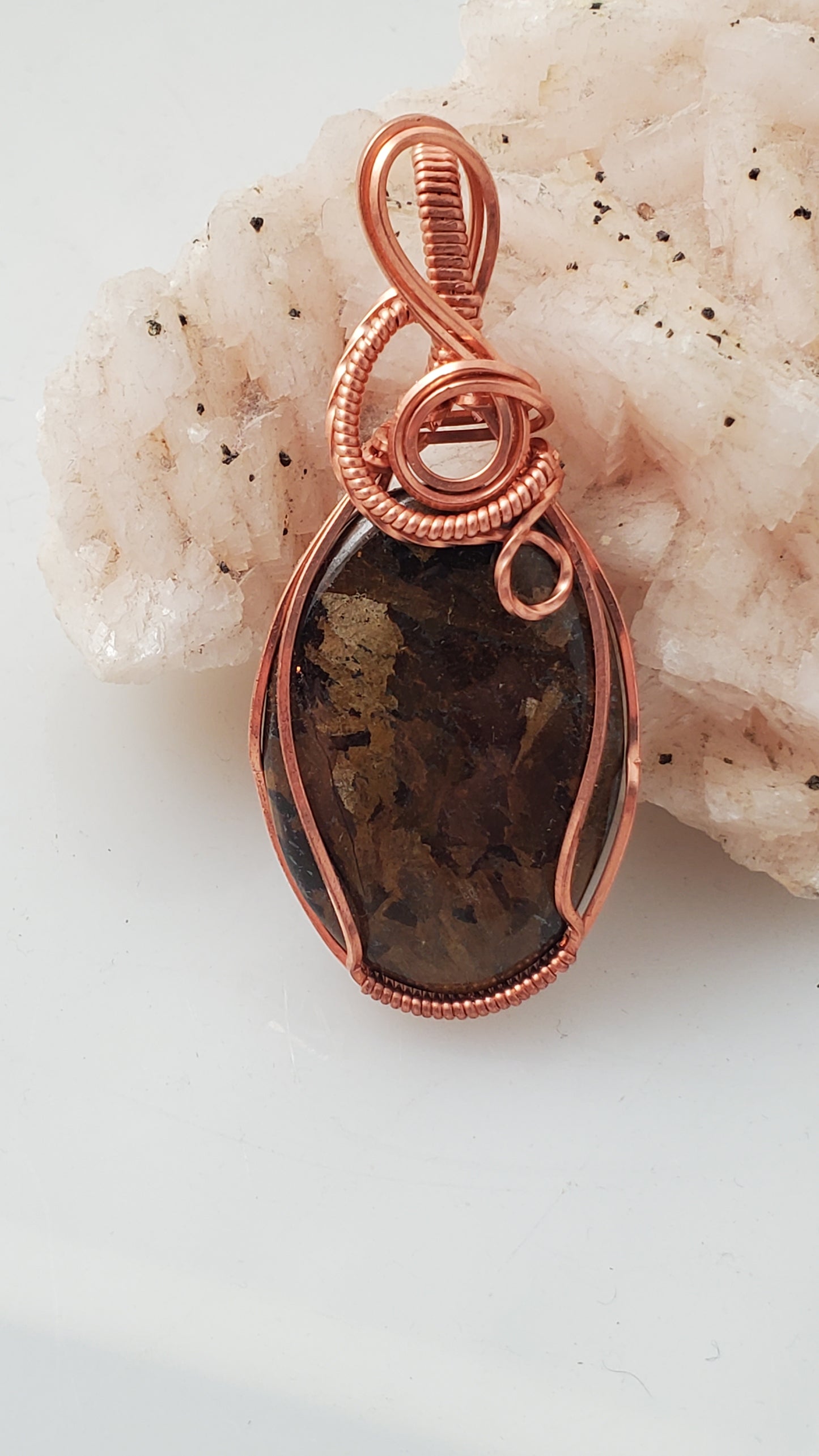 Bronzite Copper Wire Wrapped Pendant