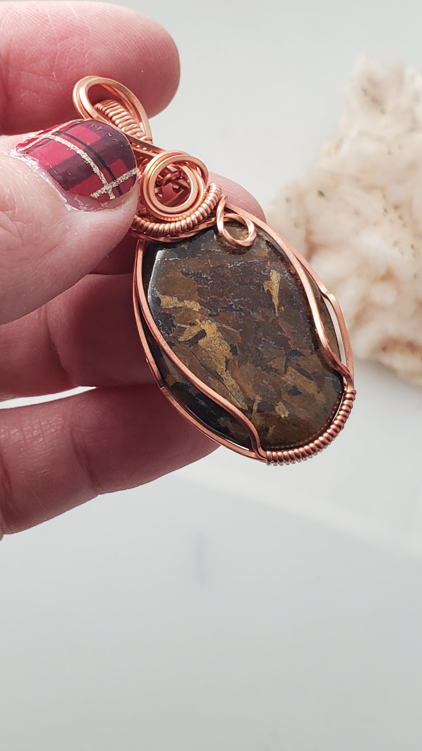 Bronzite Copper Wire Wrapped Pendant