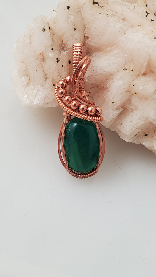 Green Agate (dyed) Copper Wire Wrapped Pendant