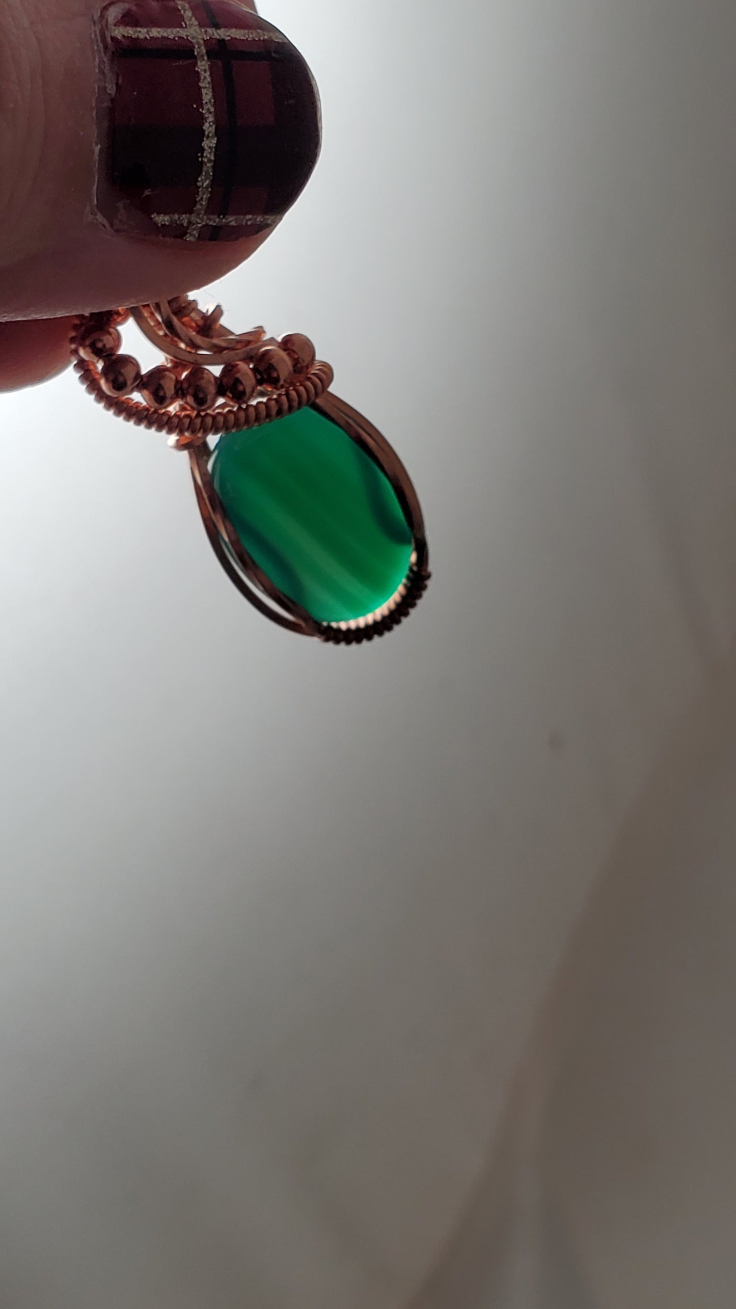 Green Agate (dyed) Copper Wire Wrapped Pendant