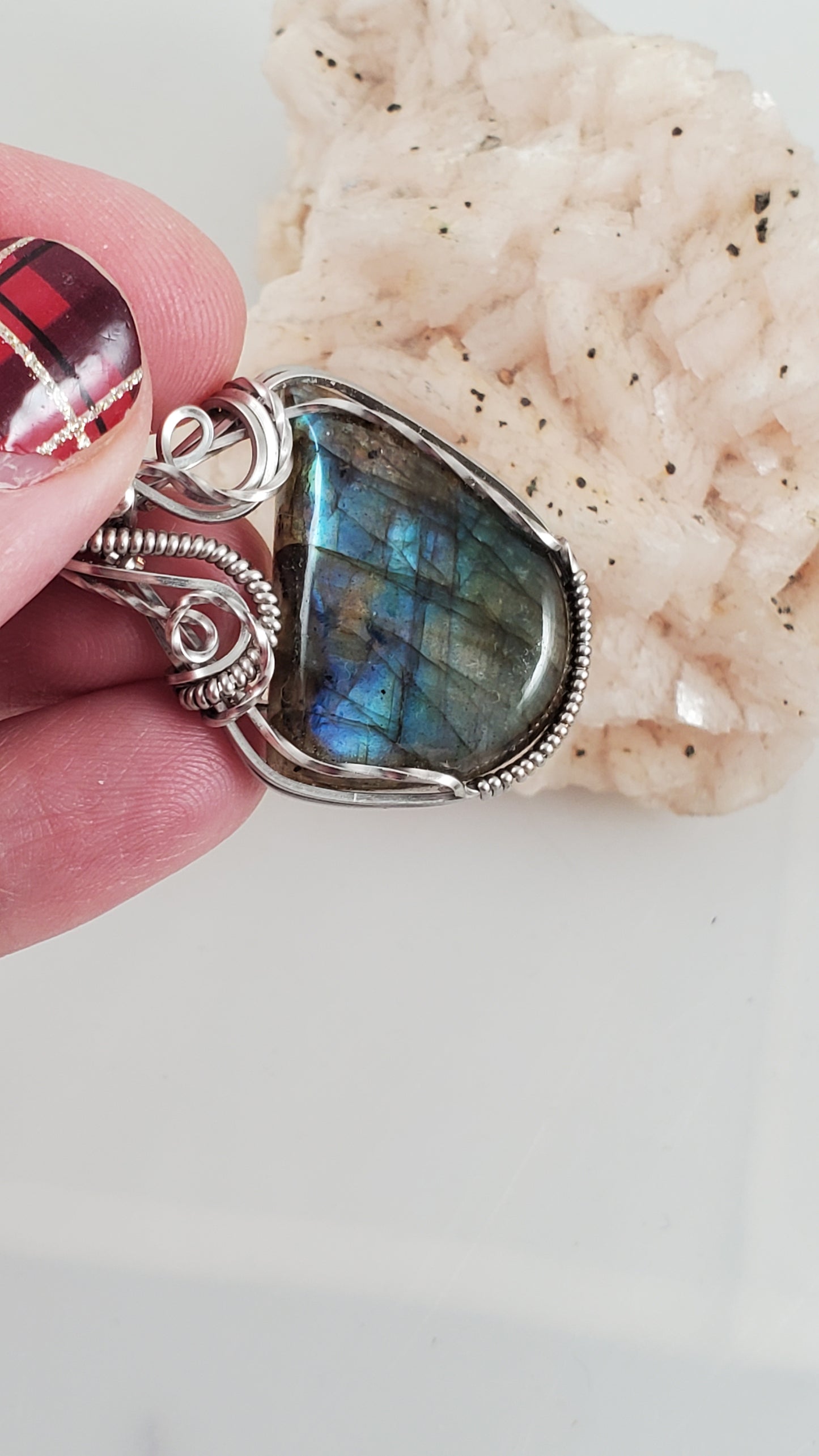 Labradorite Titanium Plated Wire Wrapped Pendant