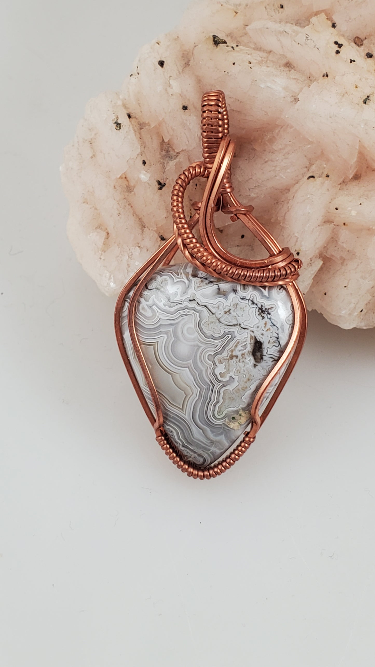 Laguna Lace Agate Copper Wire Wrapped Pendant