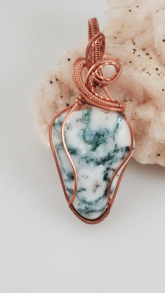 Tree Agate Copper Wire Wrapped Pendant