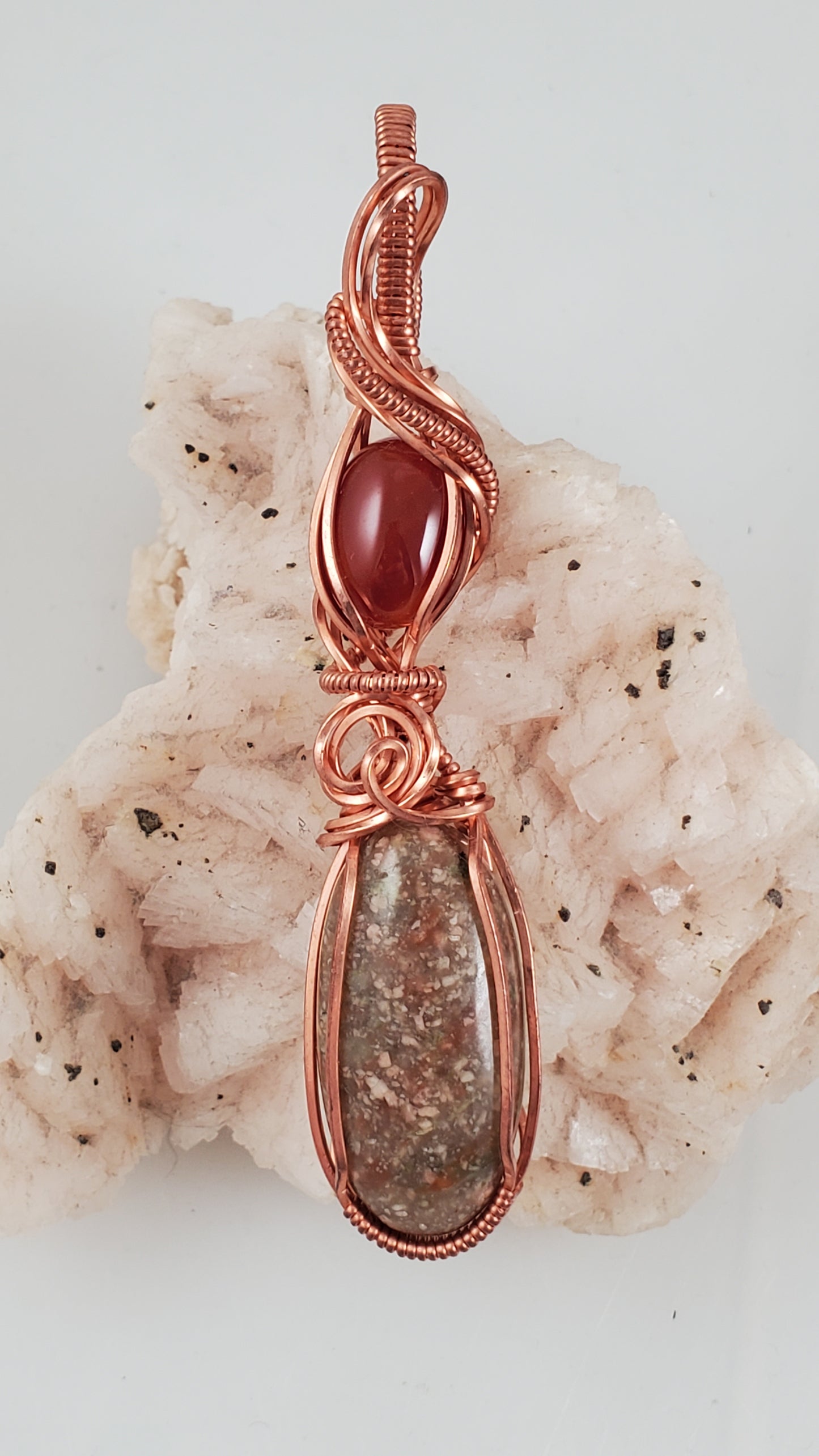 Autumn Jasper and Carnelian Copper Wire Pendant