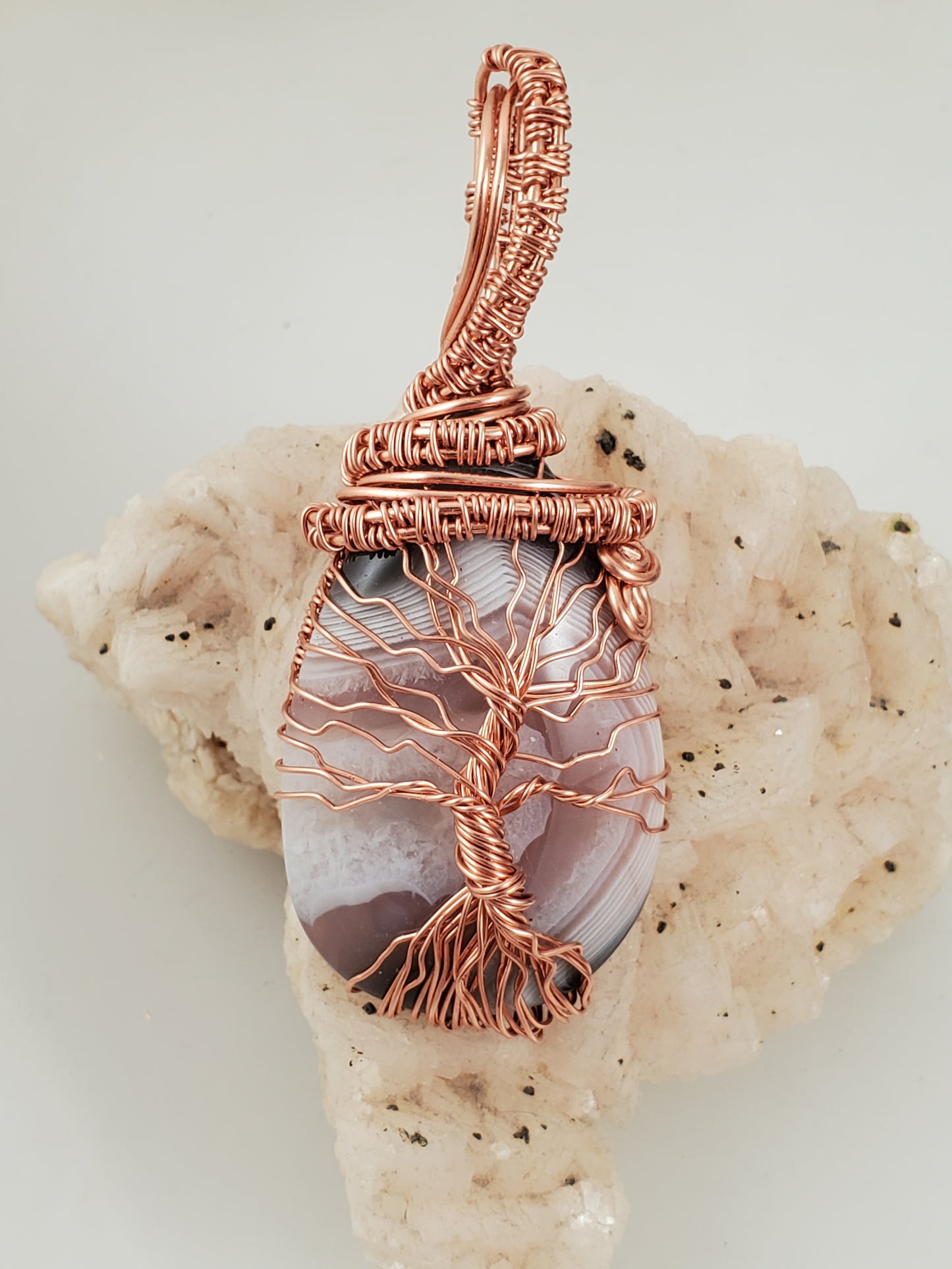 Agate and Copper Tree Of Life Pendant