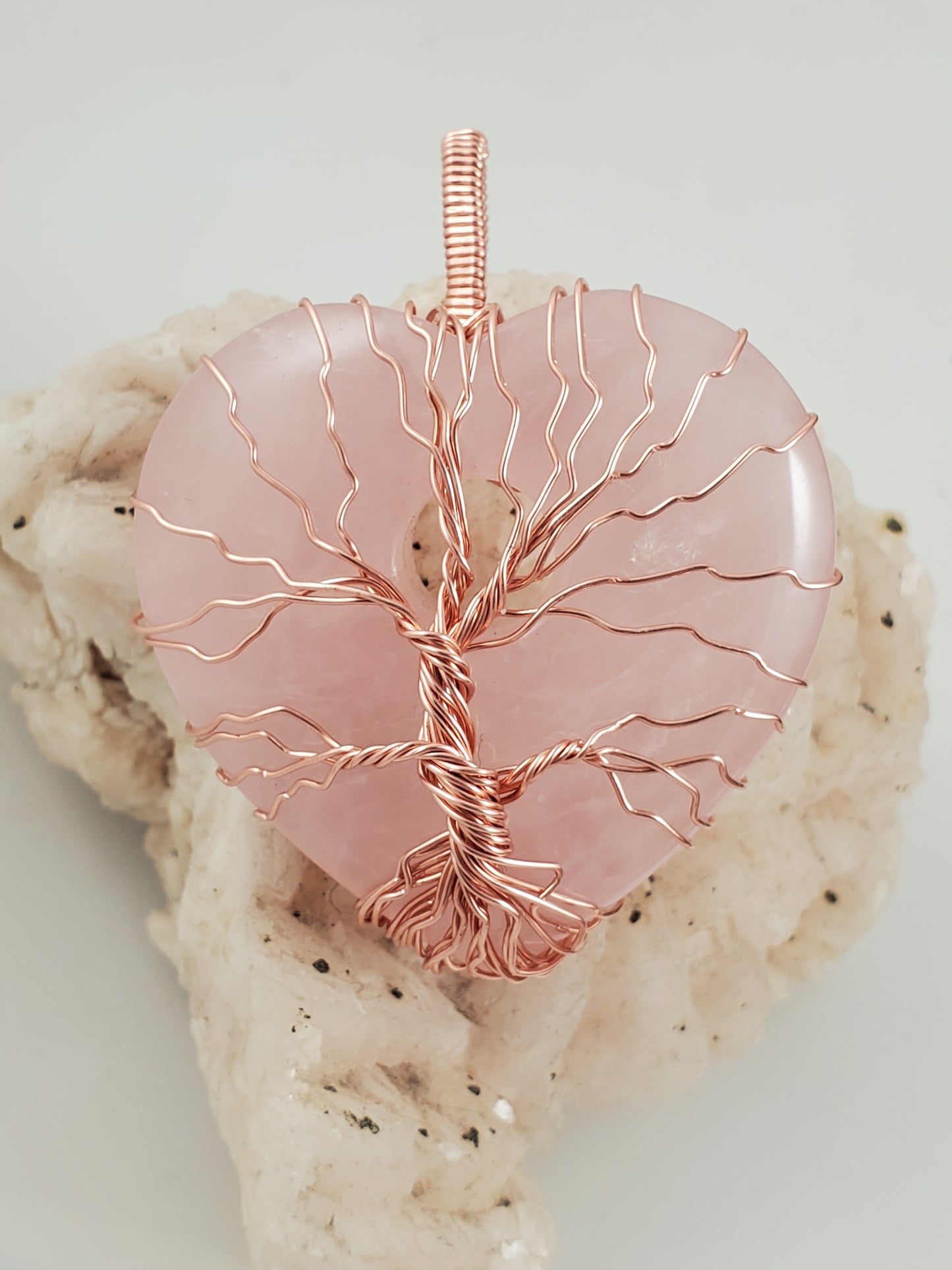 Rose Quartz Tree Of Life Pendant