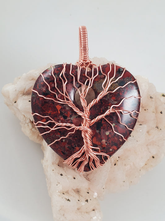 Brecciated Red Jasper Heart Tree Of Life Pendant