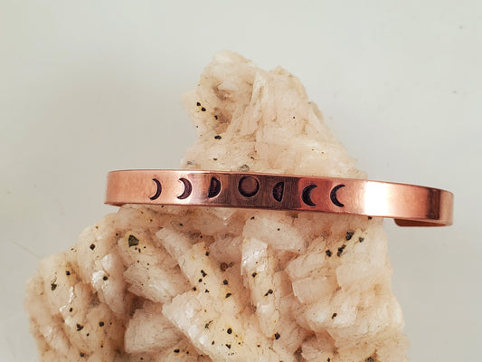 Stamped Copper Moon Phase Cuff Bracelet