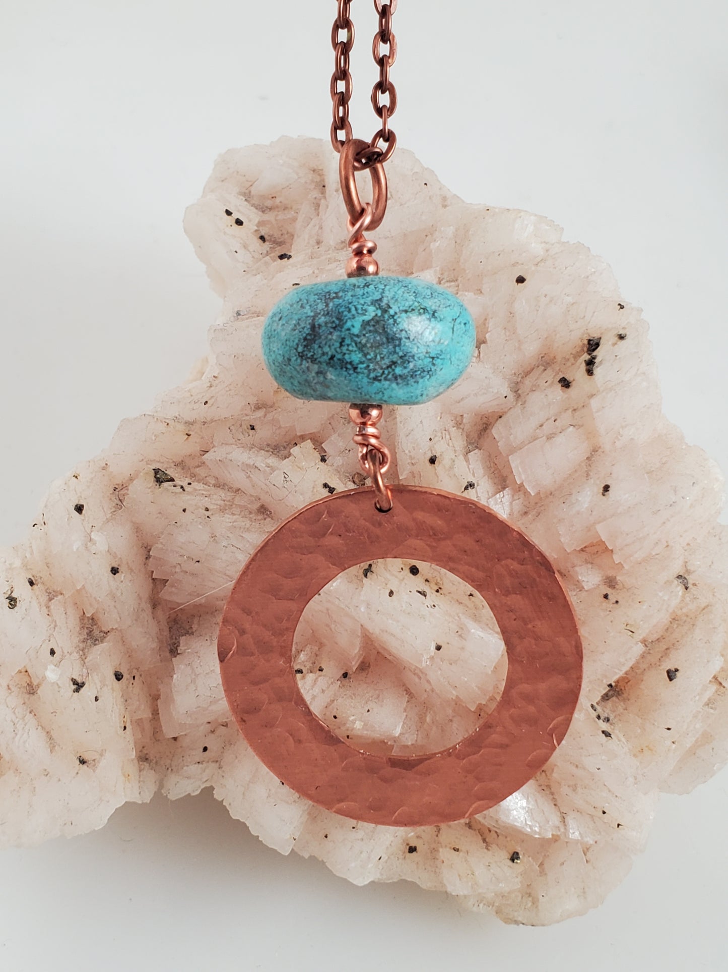 Rustic Turquoise and Hammered Copper Pendant