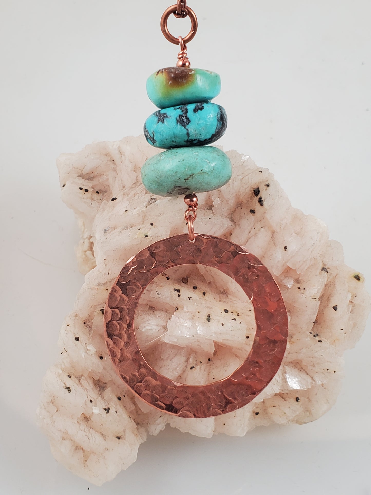 Zen Stack Turquoise and Hammered Copper Pendant