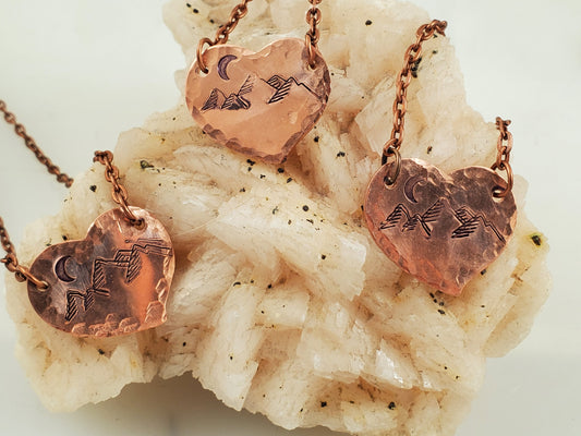 Mountain Girl Stamped Copper Heart Pendant