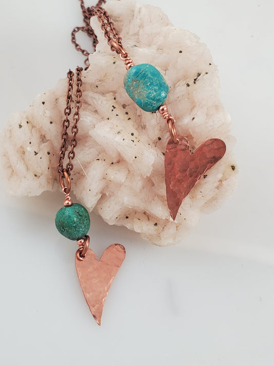 Rustic Copper and Turquoise Heart Pendant