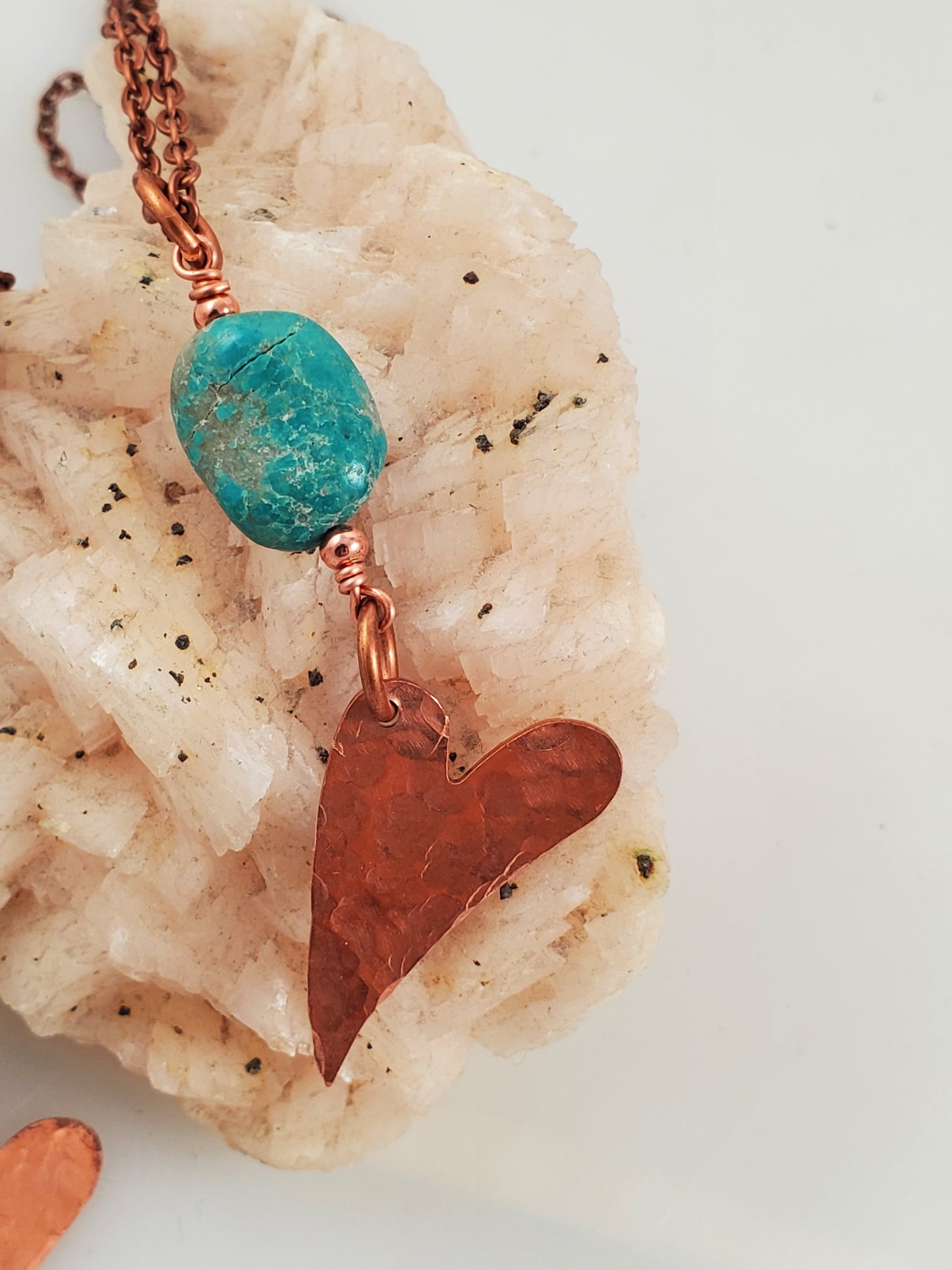 Rustic Copper and Turquoise Heart Pendant