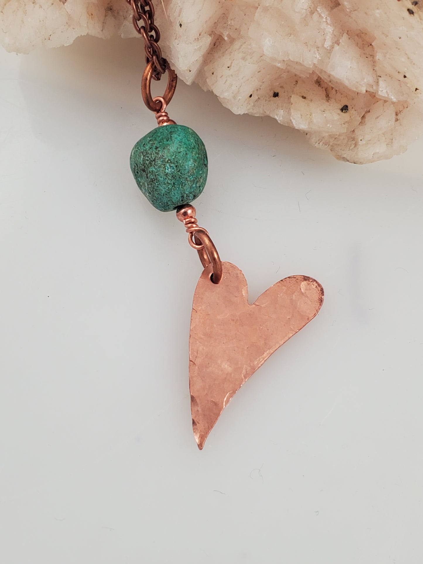 Rustic Copper and Turquoise Heart Pendant