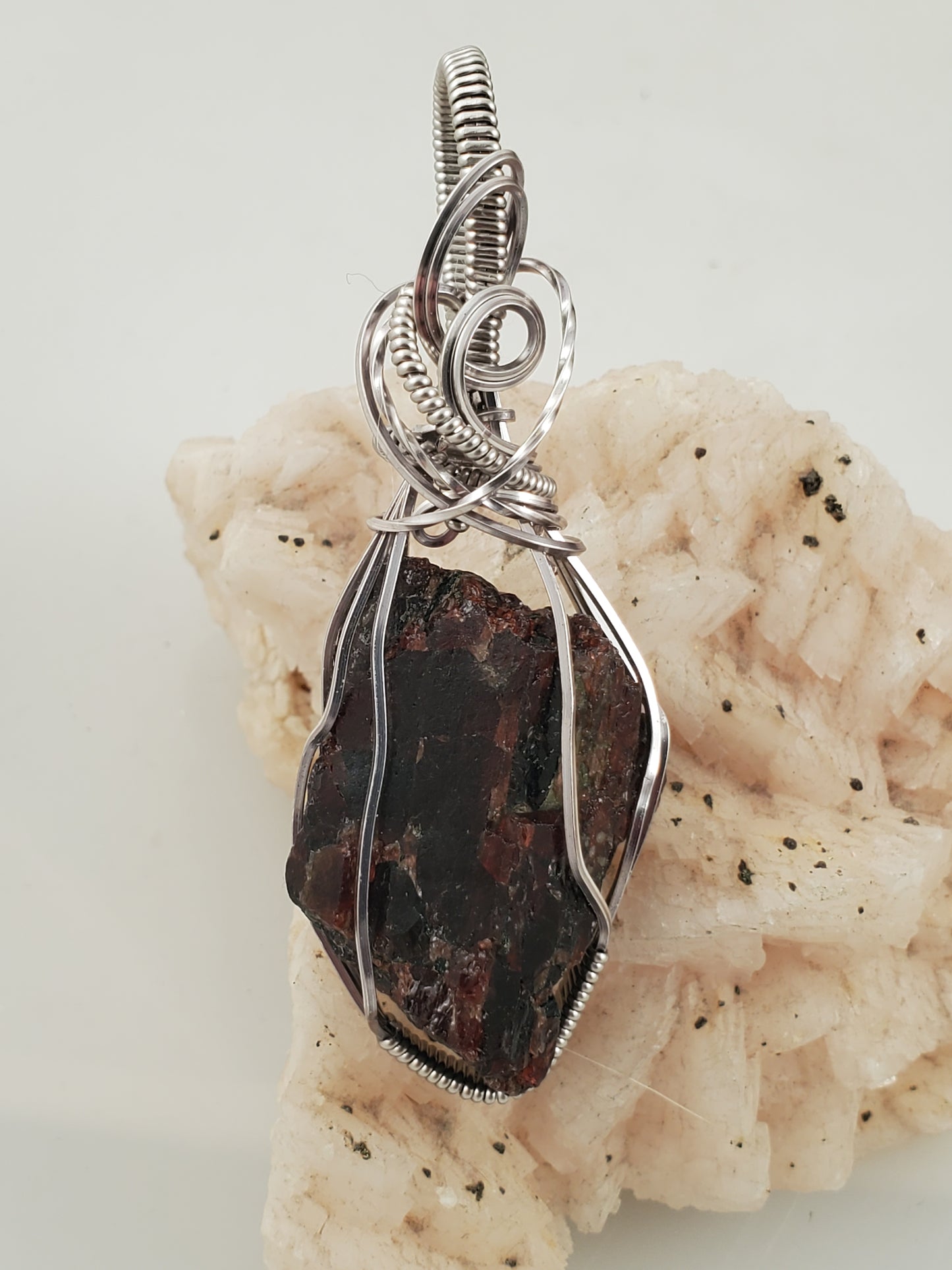 Adirondack Garnet Titanium Plated Wire Wrapped Pendant