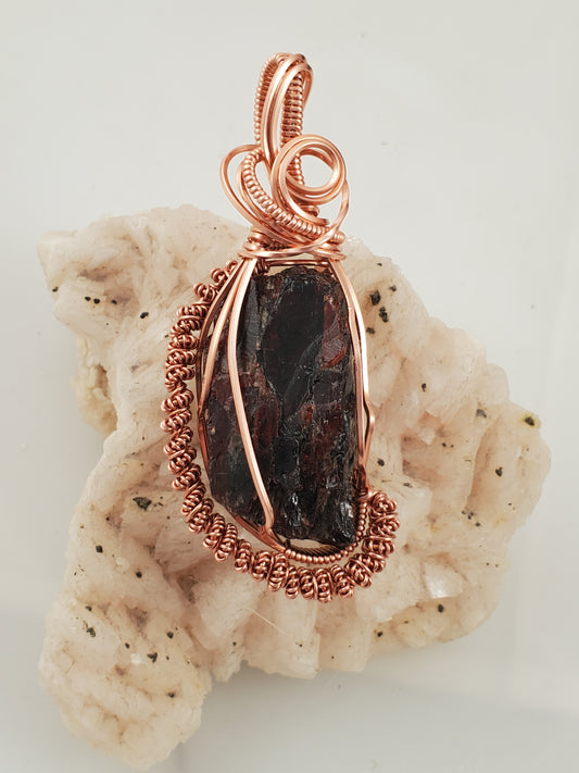 Adirondack Garnet Copper Wire Wrapped Pendant