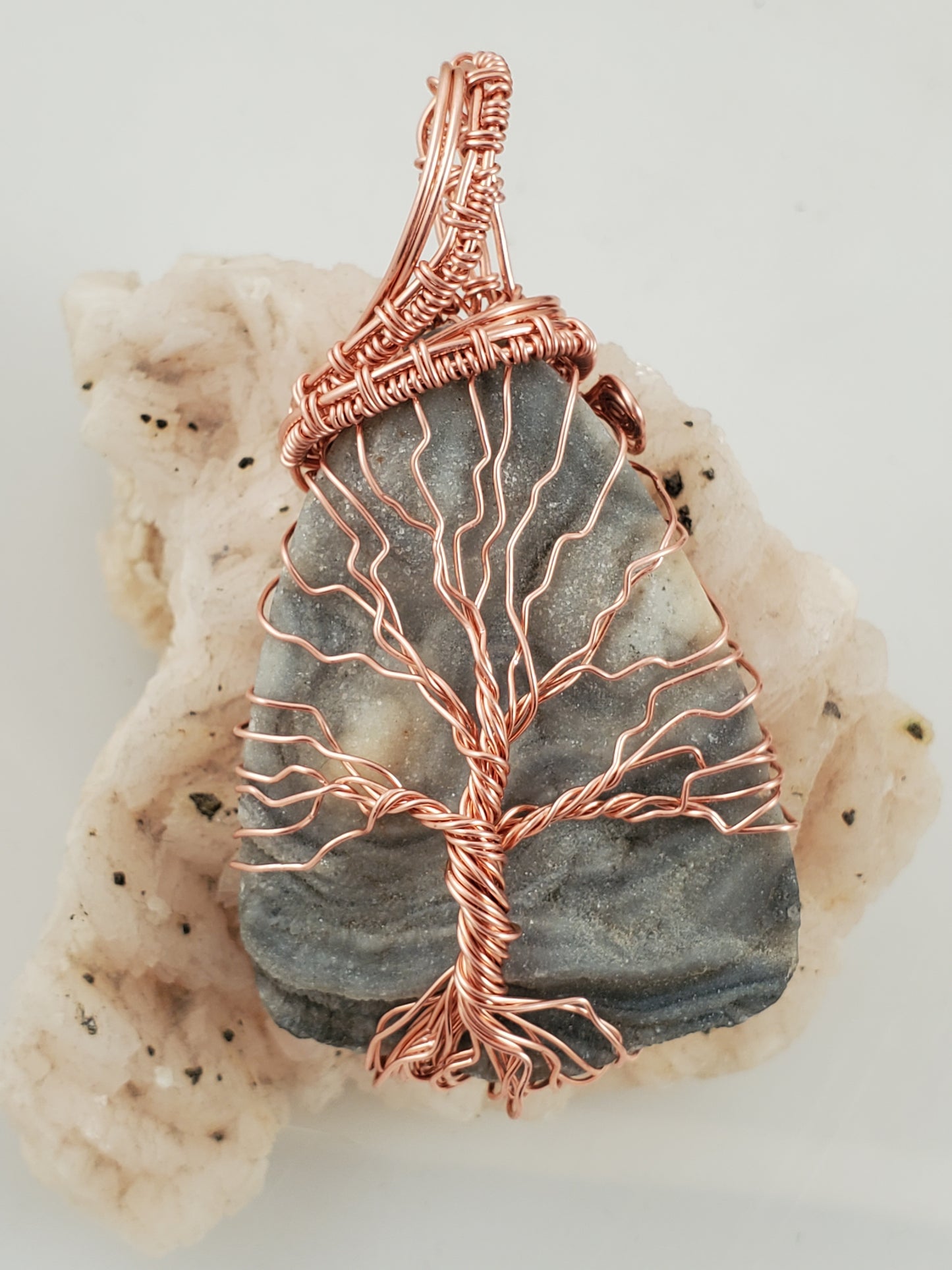 Agate Druzy Copper Tree Of Life Pendant