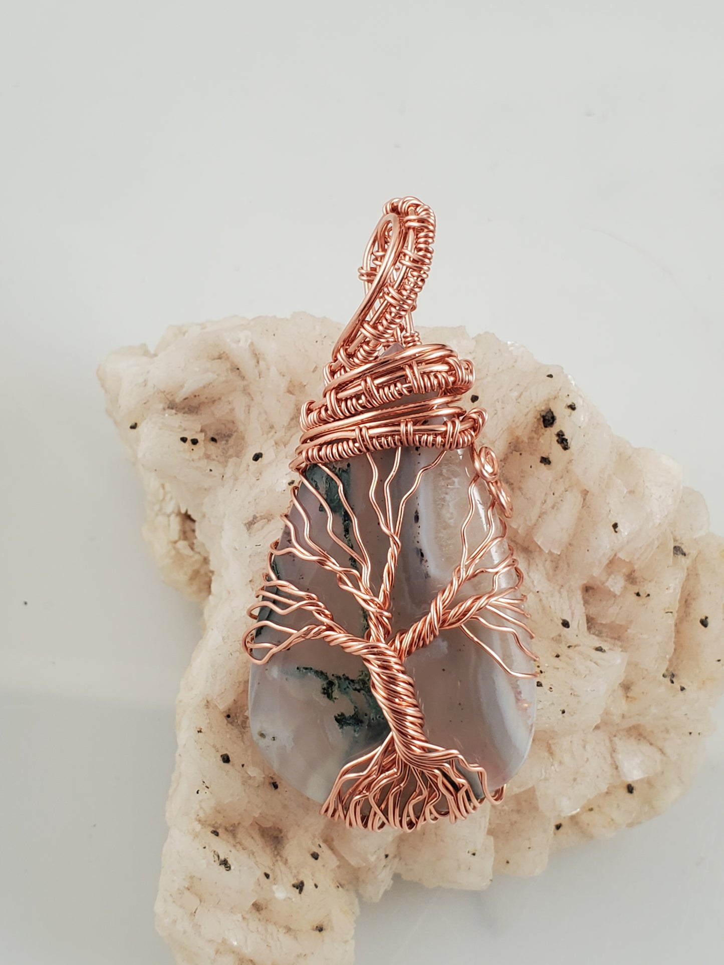 Solar Quartz and Copper Wire Wrapped Tree Of Life Pendant