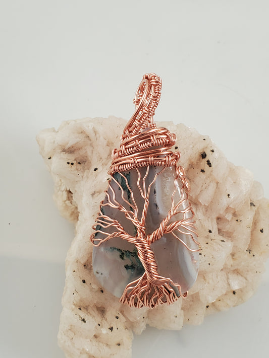 Solar Quartz and Copper Wire Wrapped Tree Of Life Pendant