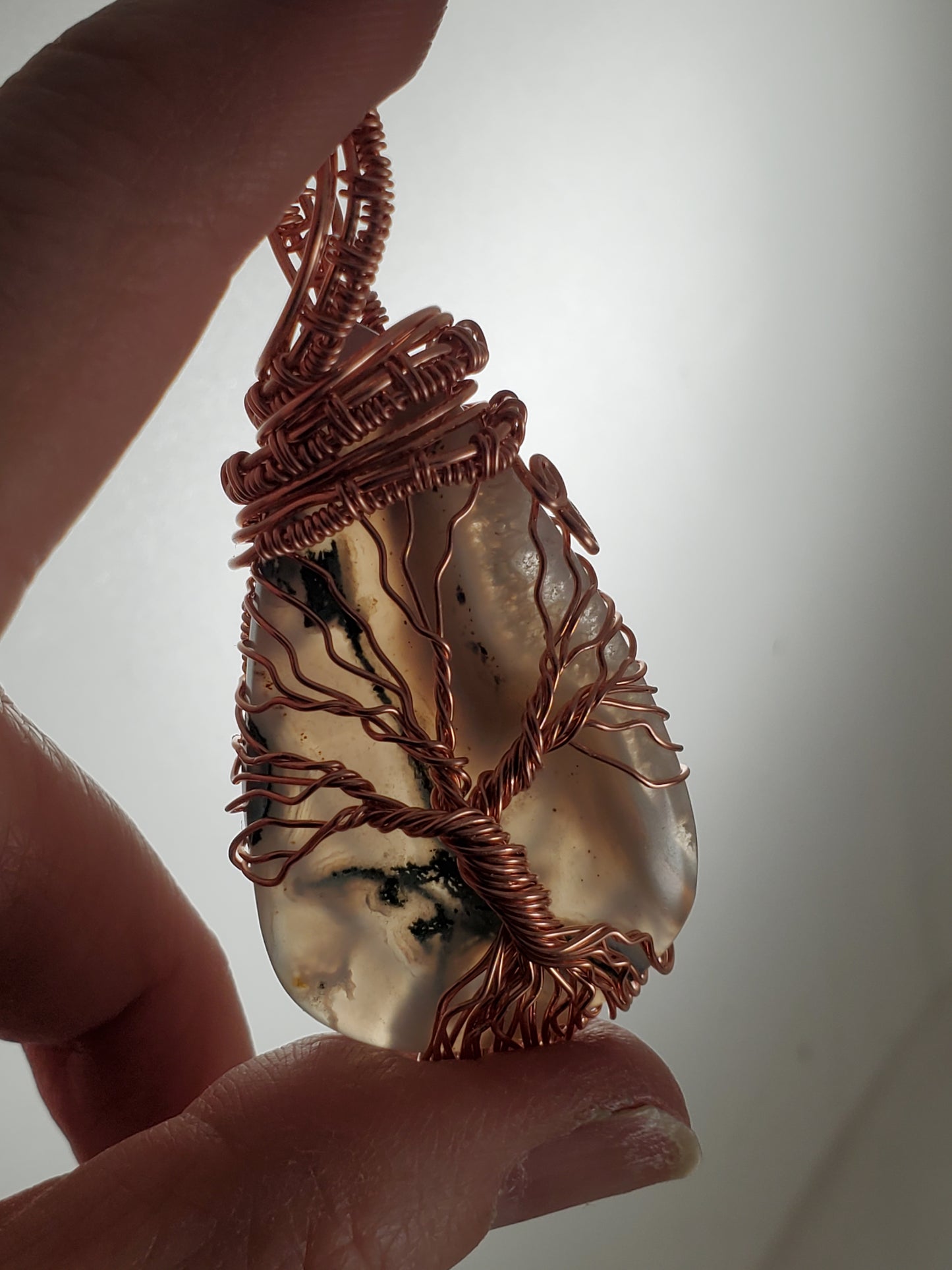 Solar Quartz and Copper Wire Wrapped Tree Of Life Pendant