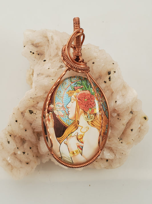 Art Nouveau Woman Wire Wrapped Pendant