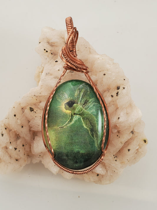 Pixie Dust Copper Wire Wrapped Cabochon Pendant