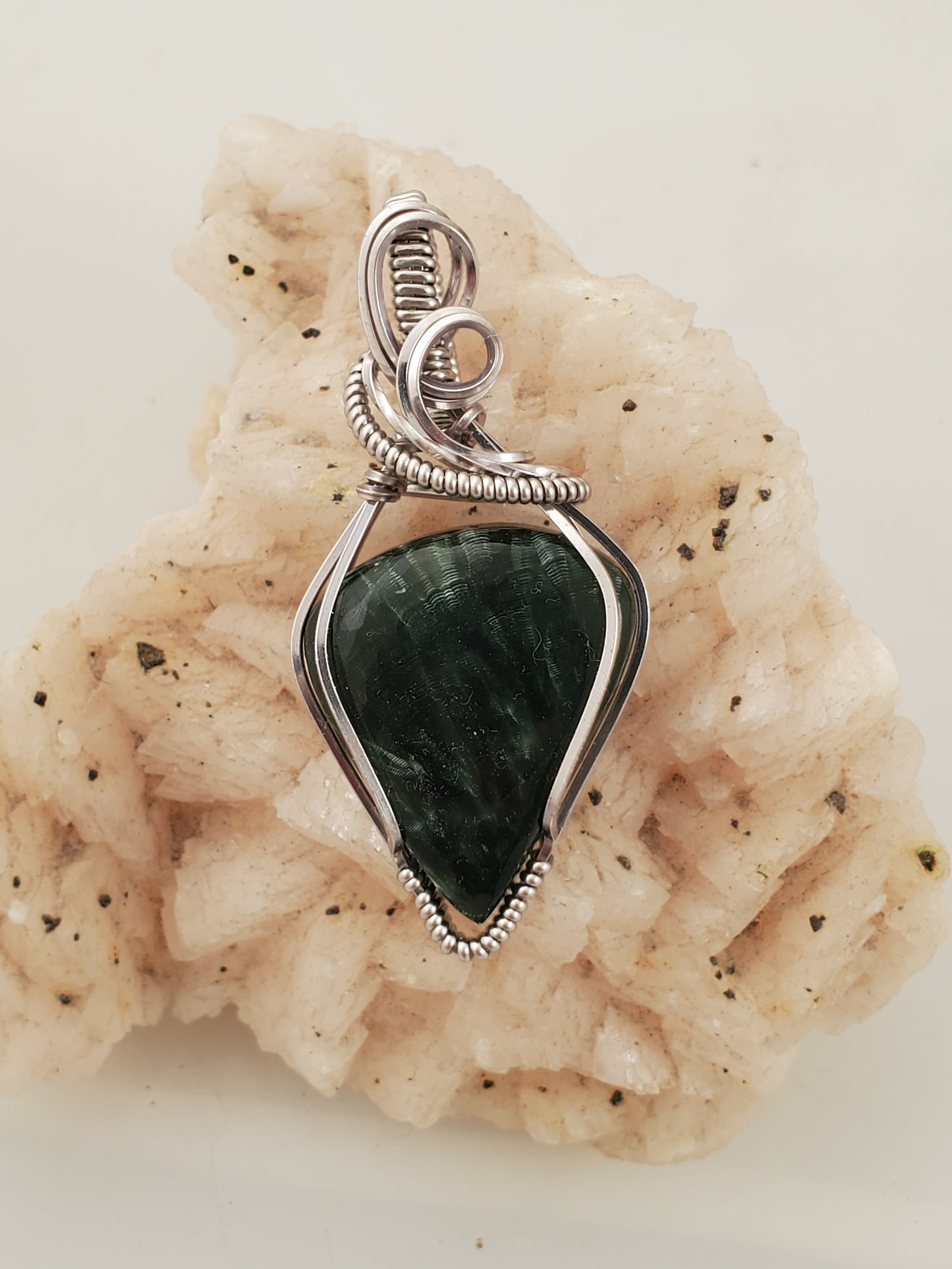 Seraphinite Silver Wire Wrapped Pendant