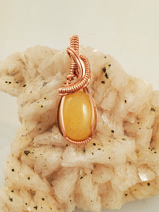 Yellow Calcite Copper Wire Wrapped Mini Pendant