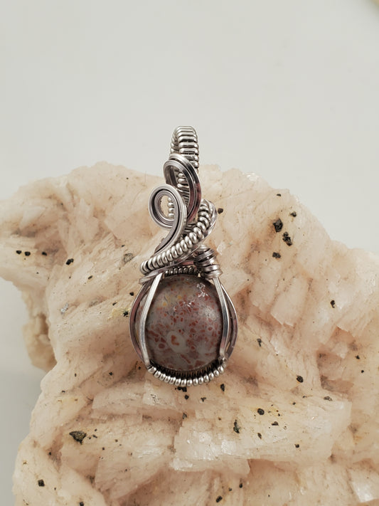 Snakeskin Jasper Silver Wire Wrapped Mini Pendant