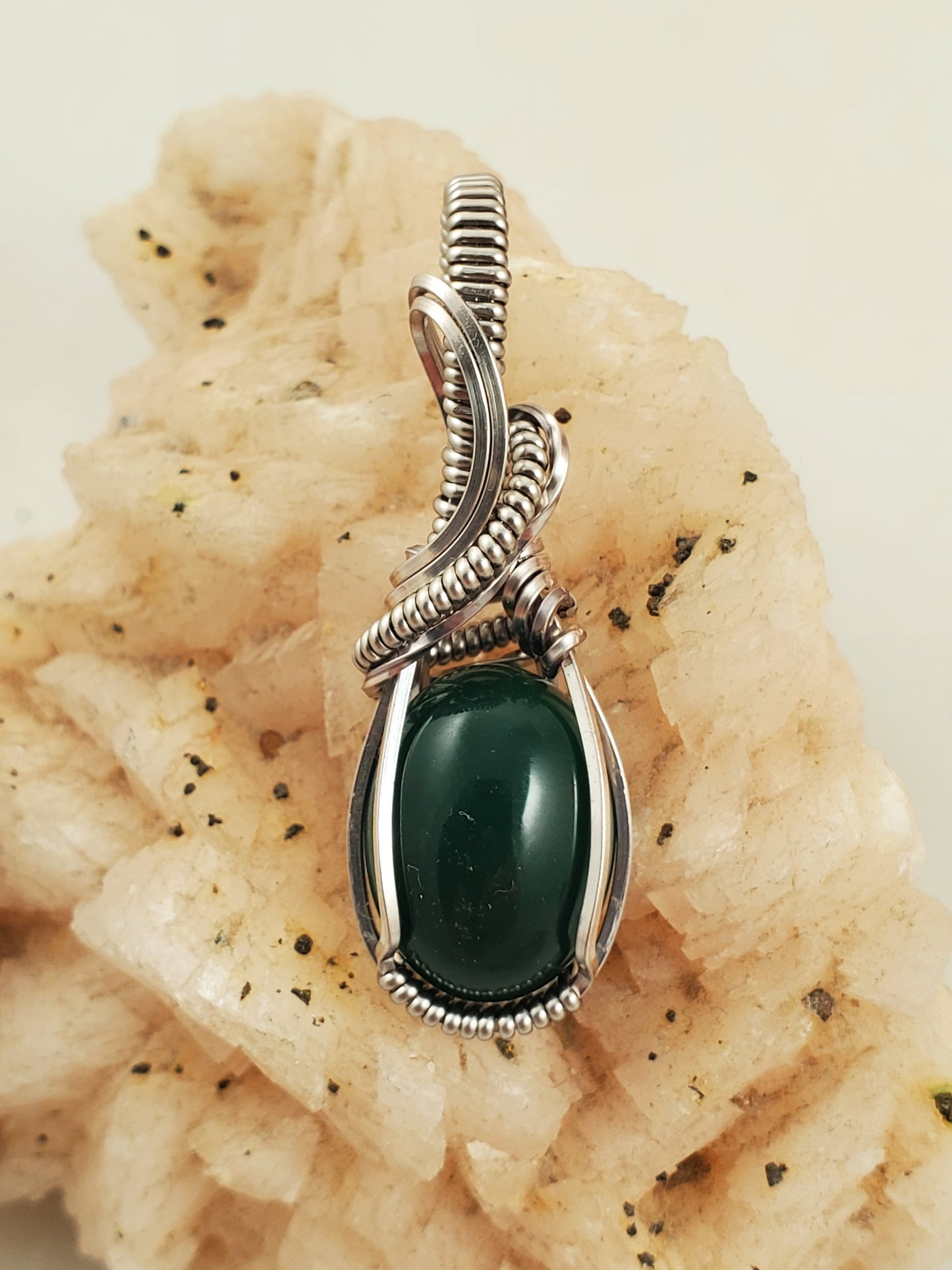 Dyed Green Agate Silver Wire Wrapped Mini Pendant