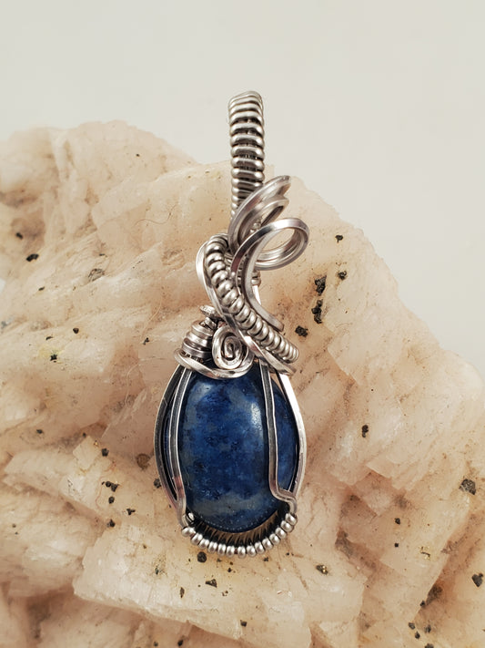 Lapis Silver Wire Wrapped Mini Pendant