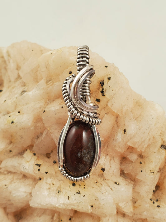 Brecciated Red Jasper Silver Wire Wrapped Micro Pendant