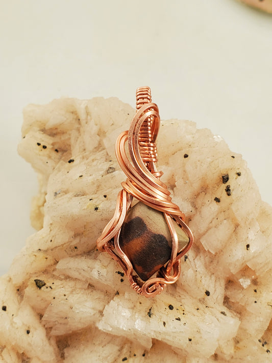 Square Jasper Copper Wire Wrapped Mini Pendant