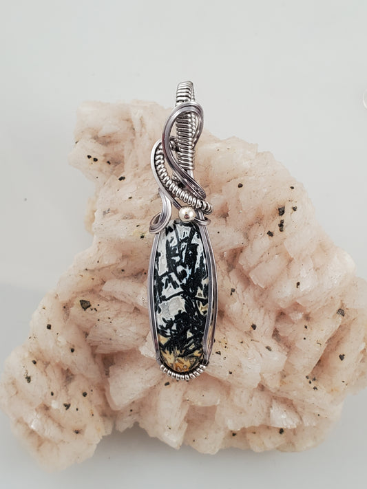 Petrified Indonesian Palm Wood Silver Wire Wrapped Pendant