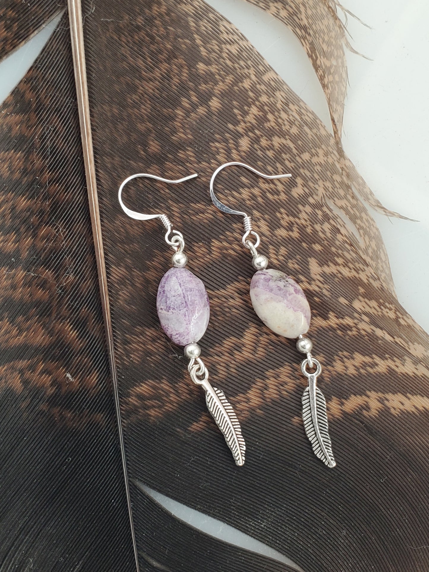 Sugilite Bead Feather Earrings