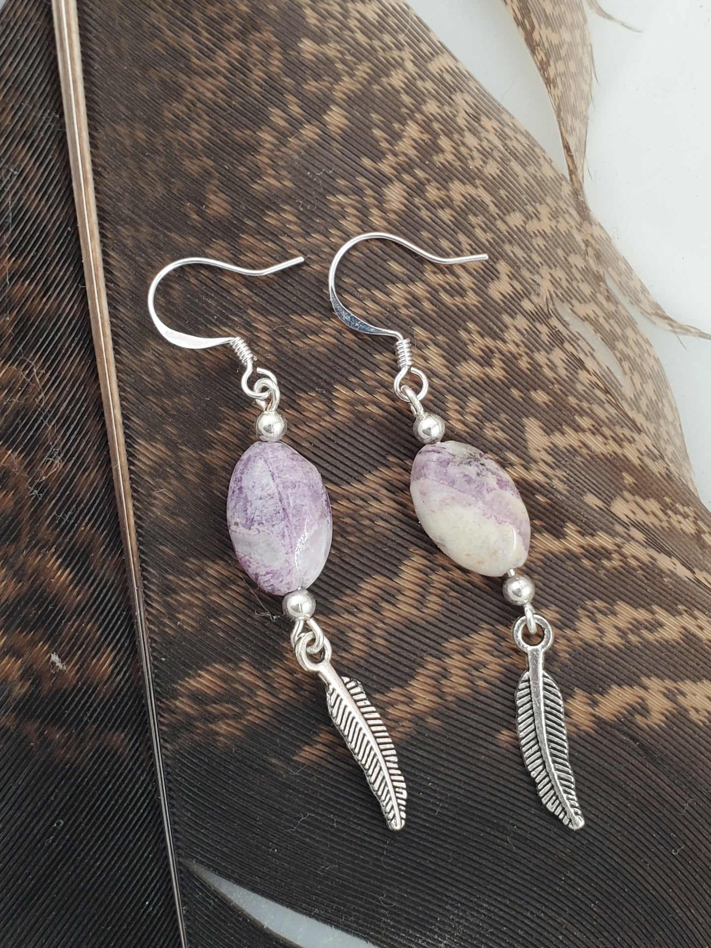 Sugilite Bead Feather Earrings